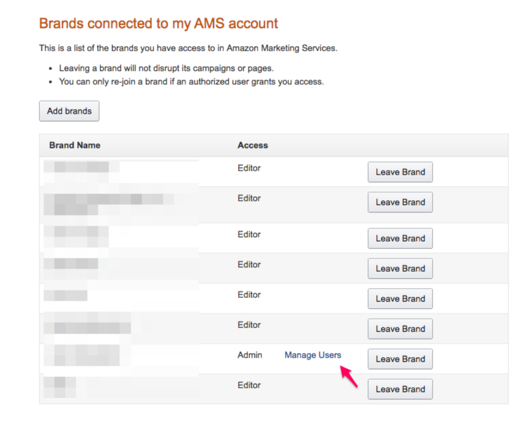 Viewing brands connected to your Amazon vendor account