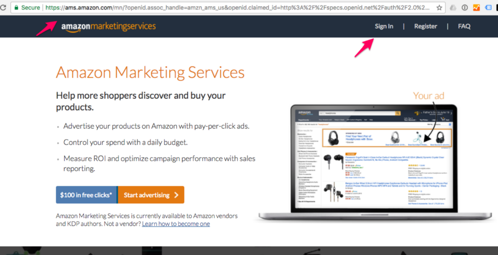 Where to log in to access Amazon vendor account