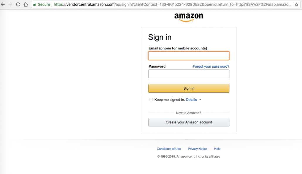 Amazon Retail Analytics Login Page